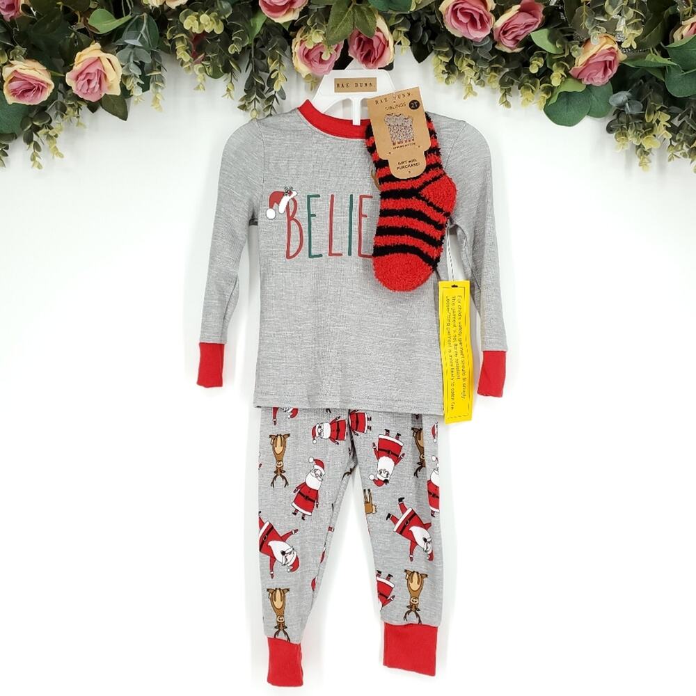 Rae Dunn Long Sleeve Christmas "Believe" Pajama Set 2T